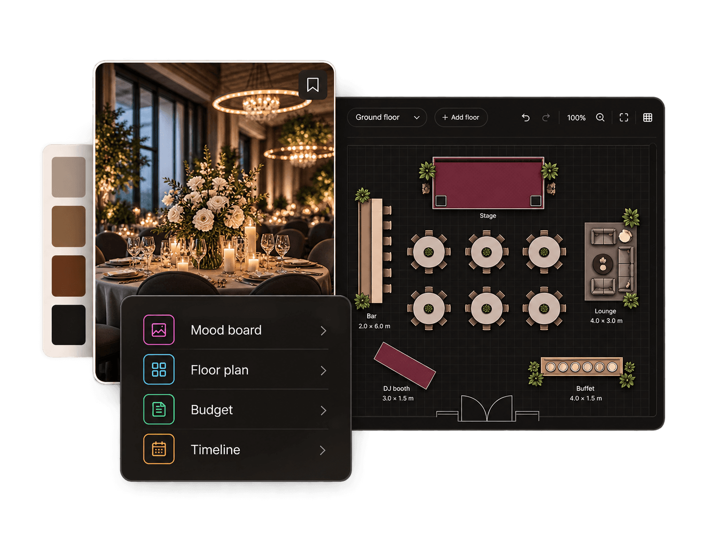 AI plan — Get a first-draft creative direction, budget, timeline, and floor plan in minutes.